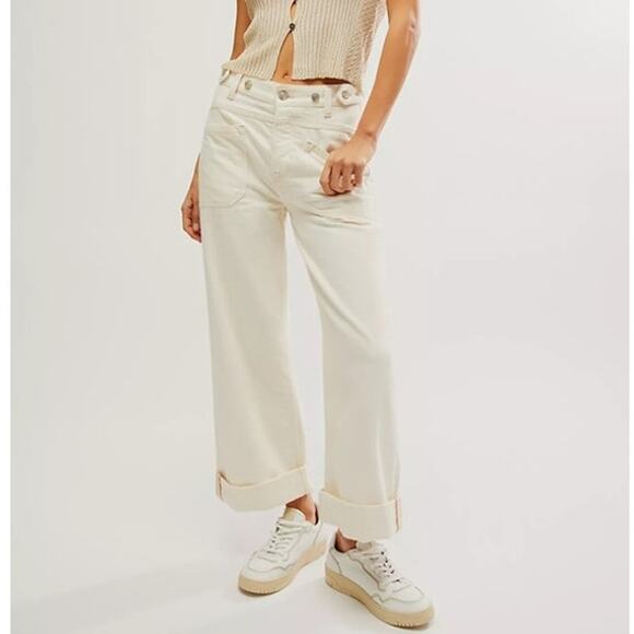 Free People We the Free Palmer Cuff Jean Eggshell NWT - Picture 1 of 10